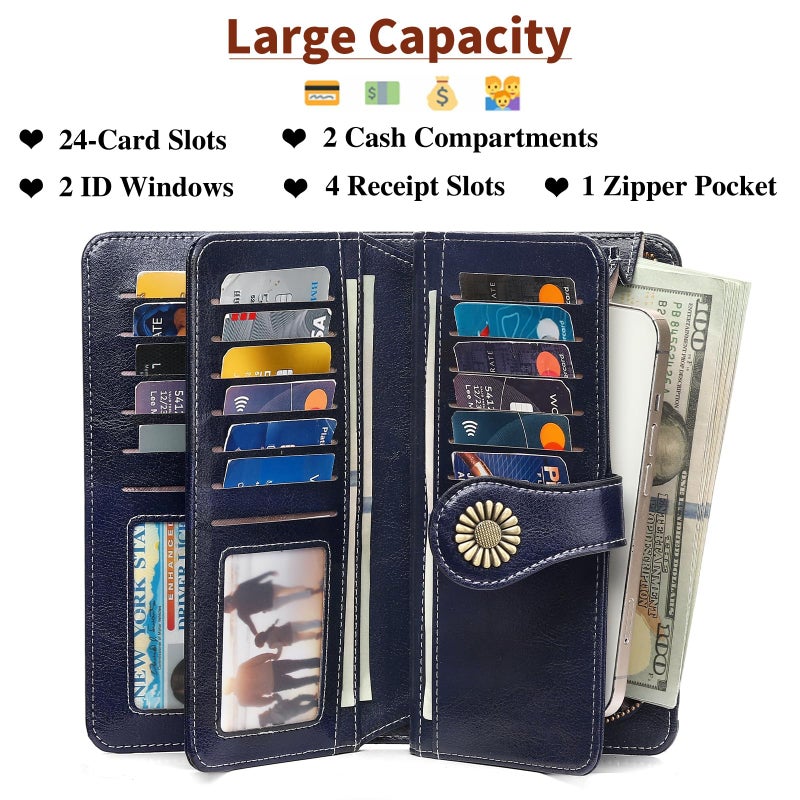 SENDEFN Wallets for Women Leather Credit Card Holder with RFID Blocking Large Capacity Wristlet - Image 3